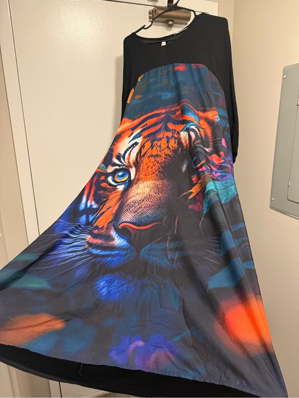 Black Maxi Dress with Colorful Tiger Print - Picture 2 of 9